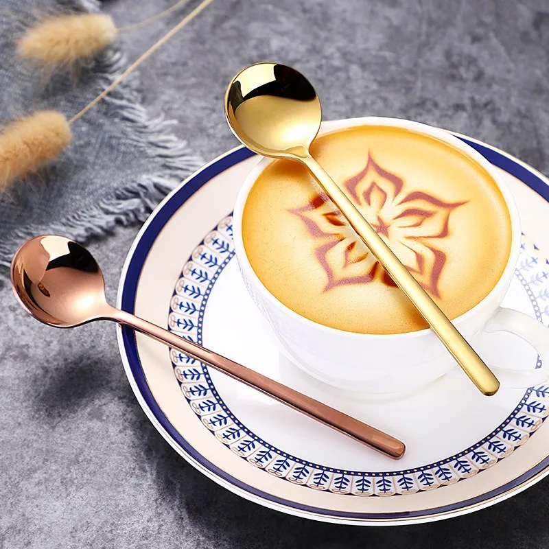Kitchen Gadgets Gold - 304 ช้อนกาแฟสแตนเลสช้อนชาบนโต๊ะอาหารทองครัวอุปกรณ์เสริมกาแฟ 13/15/17 ซม.มินิขนมเค้กช้อน