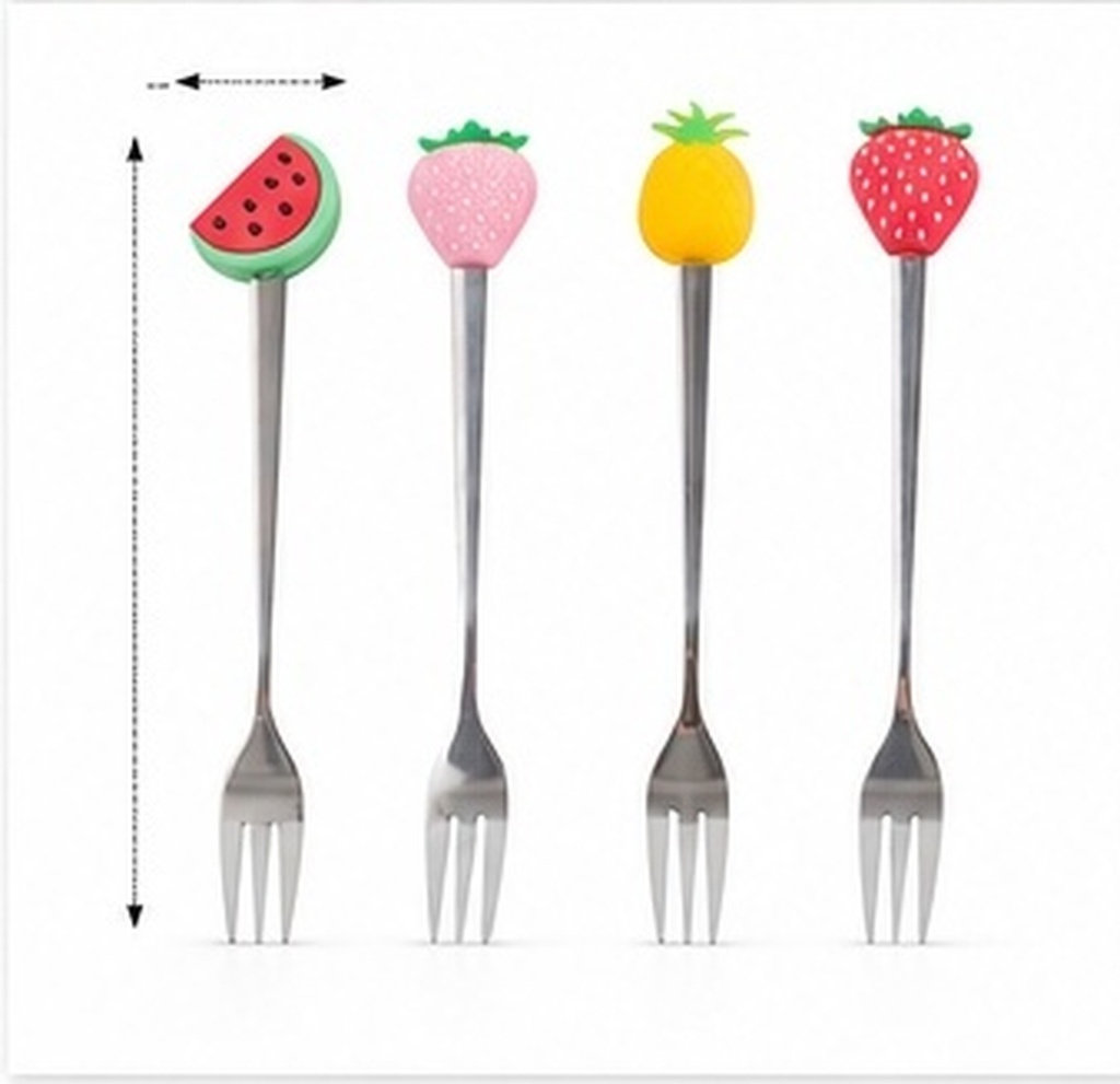 Kitchen Gadgets Gold - ส้อมผลไม้สแตนเลส 4 ชิ้น แข็งแรง สามง่าม อุปกรณ์ครัว