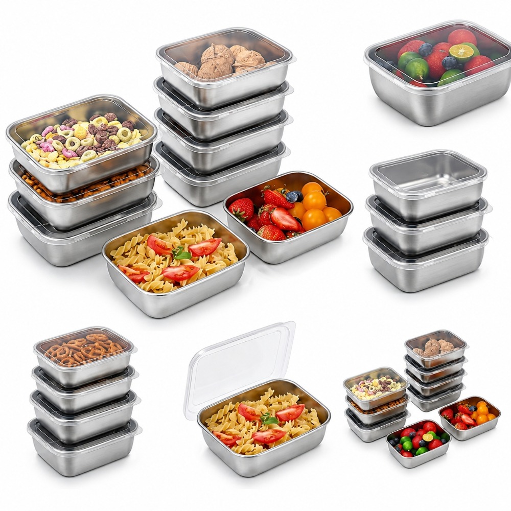 Kitchen Gadgets Organizer - ชุดกล่องเก็บอาหารสแตนเลส 6 ชิ้น ป้องกันการรั่วซึม กล่องอาหารกลางวัน อุปกรณ์ครัว