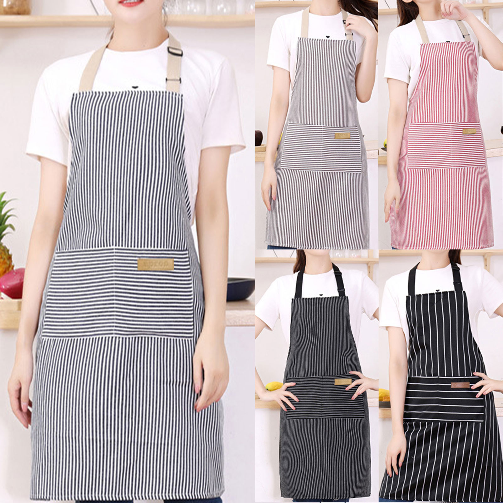 Kitchen Helper Gadgets - ผ้ากันเปื้อนลายทางสำหรับผู้ชายผู้หญิงอเนกประสงค์น้ำหนักเบาผูกเชือกครัวทำอาหารที่บ้านเบเกอรี่ร้านอาหารผ้ากันเปื้อนทำงาน