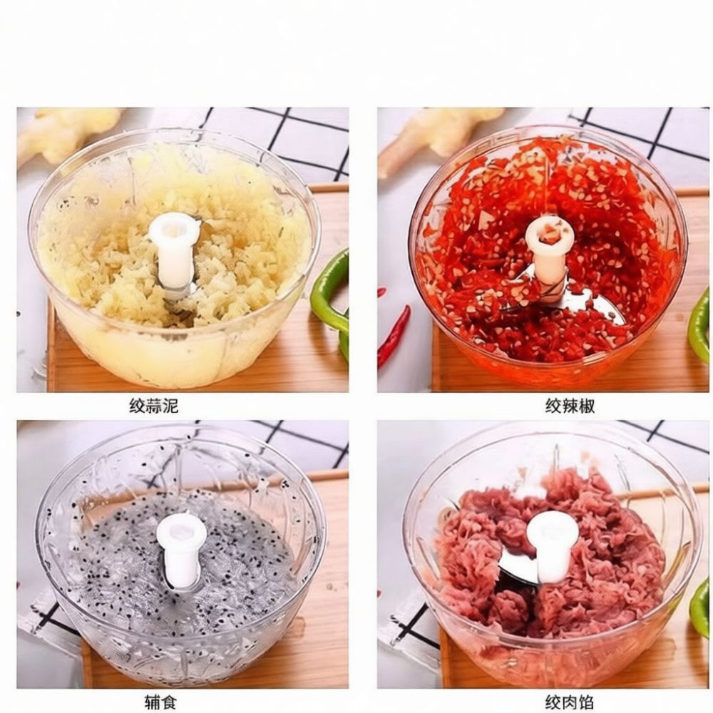 Kitchen Helper Gadgets - เครื่องสับกระเทียมแบบมือหมุน เครื่องเตรียมอาหารอเนกประสงค์ เครื่องบดผัก อุปกรณ์ครัวแบบดึงมือ เครื่องบดขิง แบบพกพา