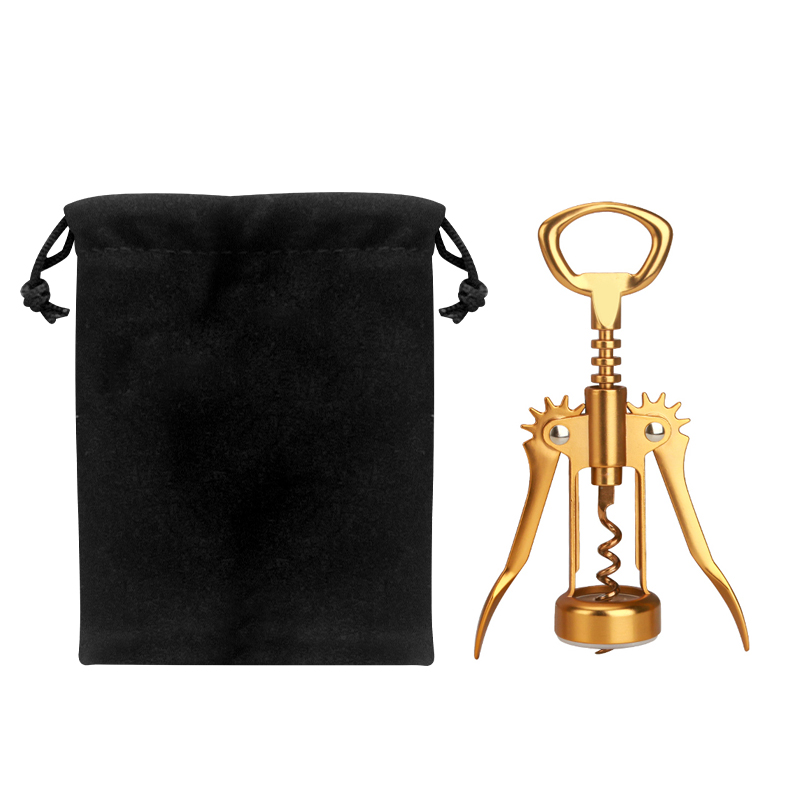 Kitchen Gadgets Gold - ที่เปิดขวดไวน์สีทองเข้มพร้อมที่เปิดขวดแบบปีกในกระเป๋าสีดำ ที่เปิดขวดเบียร์ อุปกรณ์ครัวพิเศษ ของขวัญ DIY สำหรับคนรักไวน์